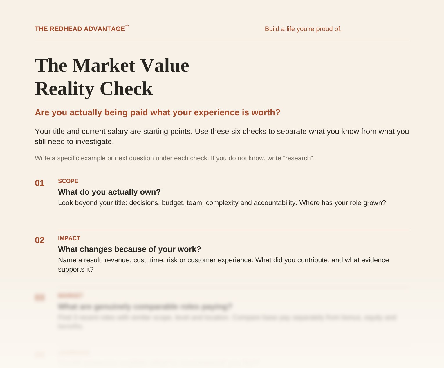 Partial preview of The Market Value Reality Check worksheet